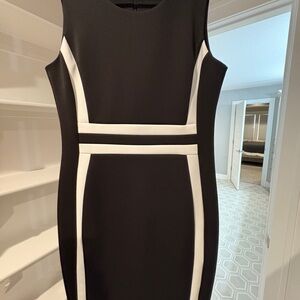 Andrew Marc Elegant Black Midi Dress with White Trim - NWOT